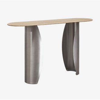 Sklum Consolle ingresso ovale 135x40 cm in travertino e acciaio inossidabile Neriyu SKLUM