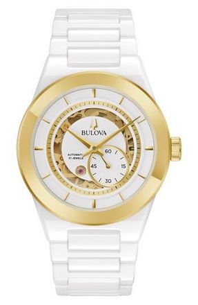 Bulova Millenia Automatic Ceramic Bracelet Watch, 41mm in White at Nordstrom Rack