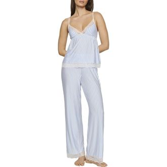 Eberjey Isla Stripe Lace Trim Pajamas in Regatta Stripe White at Nordstrom, Size X-Large