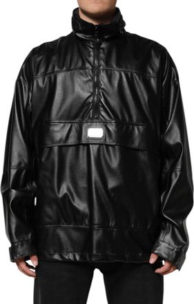 Dolce & Gabbana Mens Black Polyester Logo Plaque Bomber Jacket Clothing