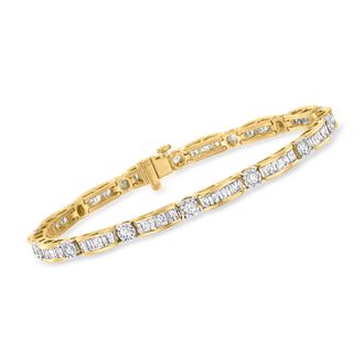 Ross-Simons Baguette and Round Diamond Bracelet in 18kt Gold Over Sterling