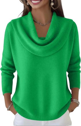 Generic Womens Chunky Knitted Jumper with Cowl Neck and Batwing Sleeves, Soft Turtleneck Pullover Sweater with Pockets, Long Sleeve Casual Winter Warm Knitwea