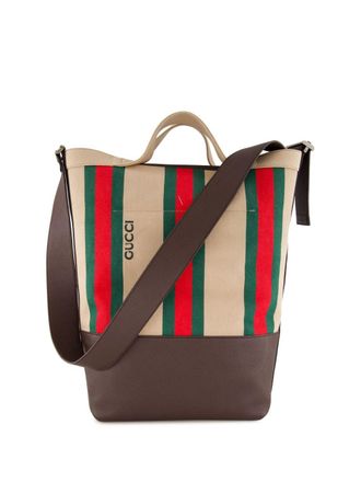 Gucci large Web-stripe tote bag - Brown