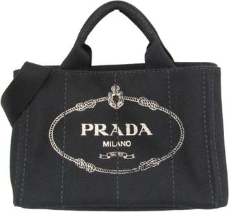 Prada Canapa Black Canvas Shoulder Bag (Pre-Owned)