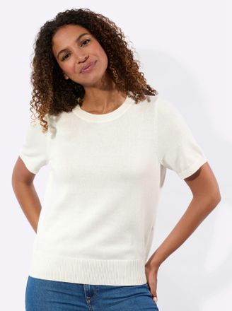 Casual Looks Kurzarmpullover CASUAL LOOKS Kurzarm-Pullover, Damen, Gr. 36, ecru, 100% Baumwolle, unifarben, Pullover Kurzarmpullover