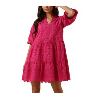 Notre-V Kleedjes, Dames, Roze, S, Katoen, Roze Broderie Anglaise Mini Jurk