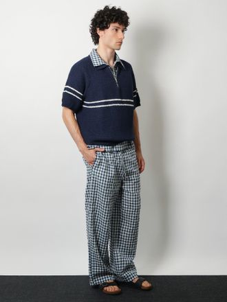 Dunst Striped Cotton-Blend Half-Zip Sweater - Navy