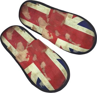 Generic Camping Slippers Vintage Union Jack British Flag Cozy House Slippers Non-Slip House Shoes For Holiday Room Travel L