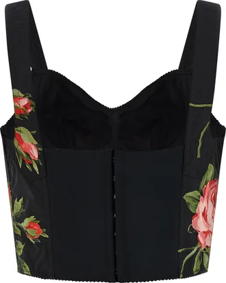 Dolce & Gabbana Bouquet Rose Bustier Top - Black