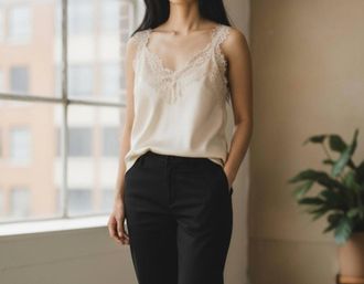 Vince Camuto Elegant Lace Trim Camisole In Cream