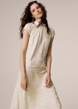 Mango Top jacquard collo alla coreana grezzo - Donna - XS - MANGO