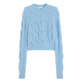 Sportmax Cropped kabelgebreide trui - Dames - Ronde hals truien - Blauw - XS - Wol - Truien & Vesten