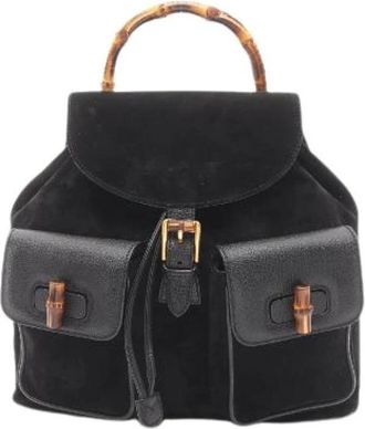Gucci Pre-owned Bamboo Suede Backpack - Dames - Vintage Rugzakken - Zwart - ONE Size - Leer - Vintage
