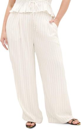 City Chic Eva Stripe Wide Leg Pants in Ivory/Black at Nordstrom, Size Xxxs