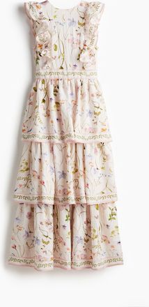 H&M Kleid mit Volants - Cremefarben/Gebl&uuml;mt