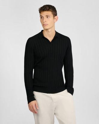 Onia Extra Fine Merino Wool Johnny Collar Polo in Black at Nordstrom, Size Xx-Large