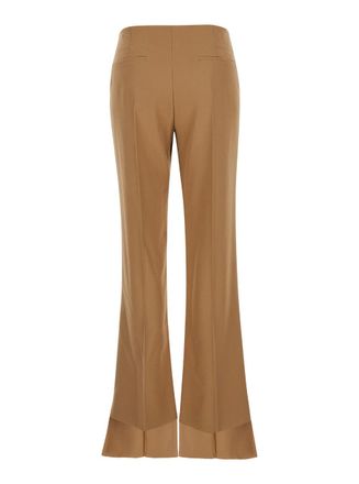 Chlo&eacute; Womens Beige Flared Pants With Asymmetric Hem Sheep Wool Trousers
