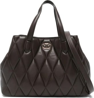 Twin-Set Borsa tote con placca logo - Marrone