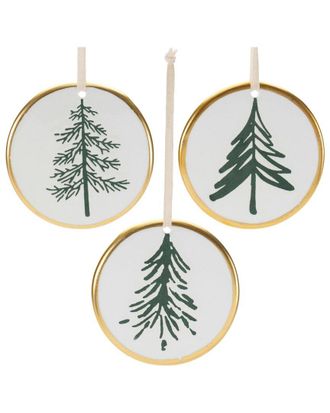 Melrose International Set Of 12 Ceramic Pine Tree Disc Ornament