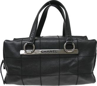 Chanel Square Stitch Cc Boston Quilted Caviar Black Leather Handbag (Pre-Owned)