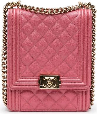 Chanel Pre-owned North South Boy Flap Crossbody Bag - Dames - Vintage Schoudertas - Roze - ONE Size - Leer - Vintage