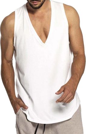 Generic Simple Sleeveless Vests Men - Deep V Neck Sleeveless T Shirts Gym Workout Training Muscle Sleeveless Shirts Beach Vest Outdoor Loose Sports Vest Light