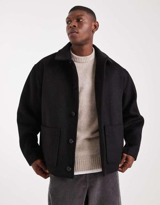 Asos Giacca oversize effetto lana nera-Nero