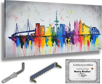 OEM Monica Mirafiori I 100% Pintado A Mano I Cuadro Hamburgo I 140x70cm Cuadro Pintado A Mano Cuadro Acr&iacute;lico Cuadro Acr&iacute;lico De Gran Tama&ntilde;o I Arte Modern