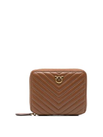 Pinko Quilting Wallet In Brown Chevron Leather