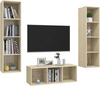 Berkfield Home Practical 3 Piece TV Cabinet Set Sonoma Oak Engineered Wood in Light Brown