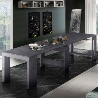 Dmora Mesa De Comedor Moderna, Made In Italy, Consola Extensible Hasta 12 Asientos, Con Soporte De Extensi&oacute;n, 51x90h77 Cm (hasta 300 Cm), Color Gris Pizarra