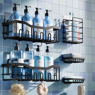 OEM Porte-produits Douche - Acier Inoxydable - Sans Per&ccedil;age Adh&eacute;sif - Pour Salle De Bain Cuisine Toilette - Lot De 5
