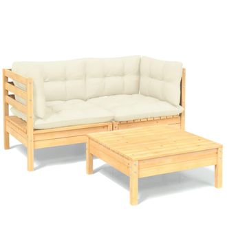 vidaXL Muebles De Jard&iacute;n 3 Piezas Cojines Madera De Pino Crema Vidaxl