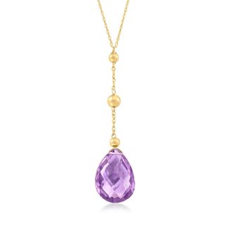 Ross-Simons Amethyst Drop Necklace in 14kt Yellow Gold