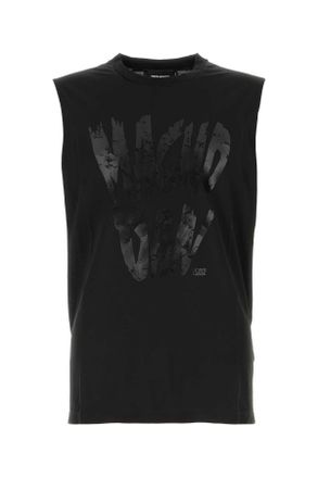 Tシャツ・カットソー D SQUARED2 COTTON SLEEVELESS T-SHIRT DSQUARED2 T-shirt Black Chain Embellished Sleeveless Men