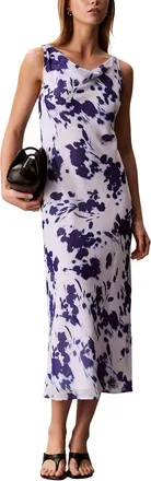 Calvin Klein Printed Chiffon Cowl Neck Maxi Dress