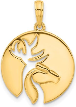 Diamond2Deal 14k Yellow Gold Polished Cut-out Deer Head Circle Pendant