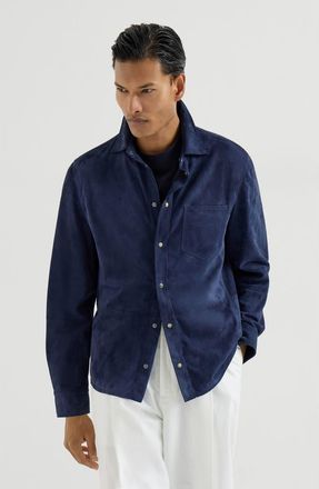 Brunello Cucinelli Suede overshirt in Ink at Nordstrom, Size Xx-Small Eu