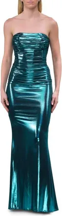 La Femme Fabulous Metallic Jersey Ruched Strapless Dress in Teal at Nordstrom, Size 00