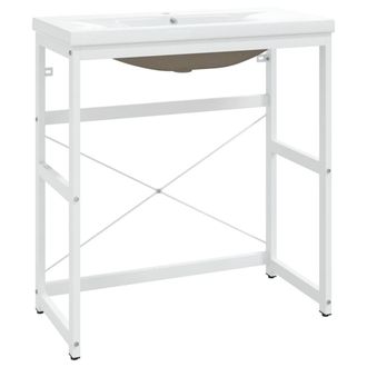 Berkfield Home Bathroom Washbasin Frame with Built-in Basin White Iron