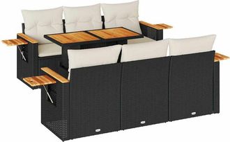 vidaXL Set Sof&aacute;s Jard&iacute;n Y Cojines 7 Pzas Rat&aacute;n Sint&eacute;tico Acacia Negro Vidaxl