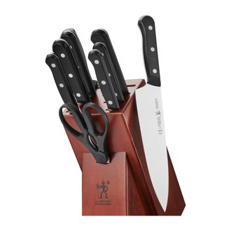 J.A. Henckels International Solution 10-pc Knife block set, Chef Knife, Paring Knife, Utility Knife, Bread Knife, Black, Stainless Steel