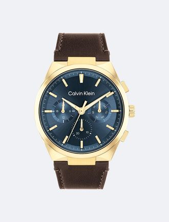 Calvin Klein Mens Multifunction Leather Bracelet Watch - Blue - OS