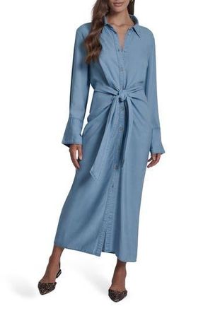DKNY Tie Waist Long Sleeve Maxi Shirtdress in Chambray at Nordstrom Rack, Size X-Small