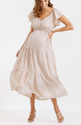 Angel Maternity Baby Shower Ruffle Sleeve Maternity Dress in Nude at Nordstrom, Size Xx-Large