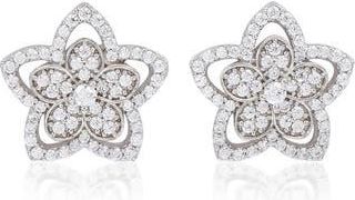 Suzy Levian Pav&eacute; Cubic Zirconia Flower Stud Earrings in White at Nordstrom Rack