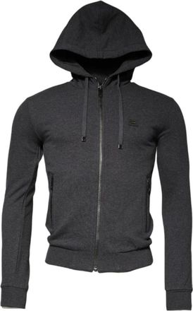 Dolce & Gabbana Hoodies & sweatvesten, Dames, Grijs, S, Katoen, Logo Full Zip Hooded Sweatshirt