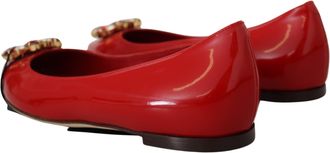Dolce & Gabbana Womens Crystal-Embellished Leather Flat Red