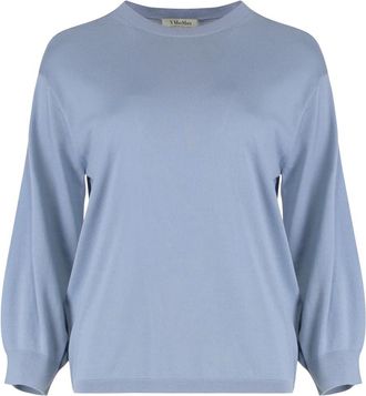 Max Mara Amico Virgin Wool Sweater - Dames - Ronde hals truien - Blauw - S - Truien & Vesten