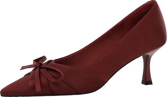 Generic Women Pointed Toe Stiletto High Heels 6CM Satin Pumps Bow Wedding Evening Party (Red,7.5)
